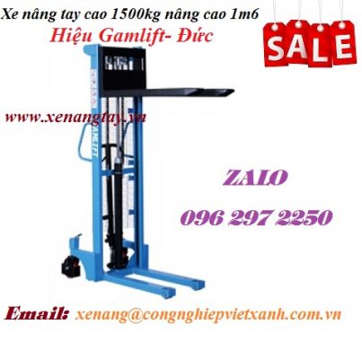 Xe nâng tay cao 1500kg nâng cao 1m6 Gamlift- Đức